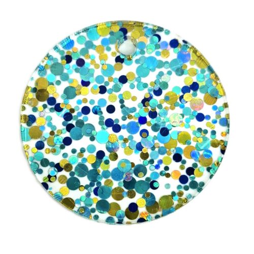 Acrylic keyring blanks. Glitter Blue Dot - Pack of 10