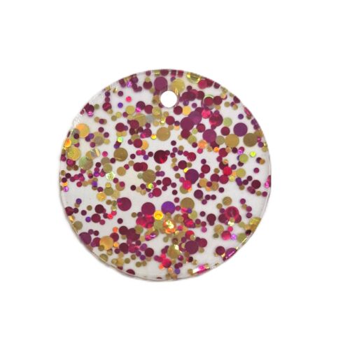 Acrylic Keyring blanks. Glitter Red Dot - Pack of 10